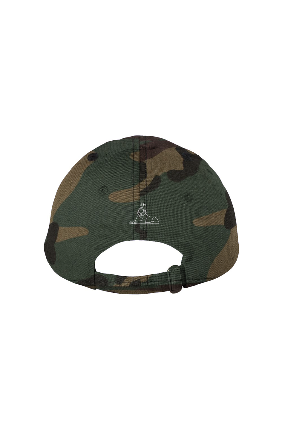 BLACK MAJIC Crown Dad Cap in green camo, angled view showing the curved brim