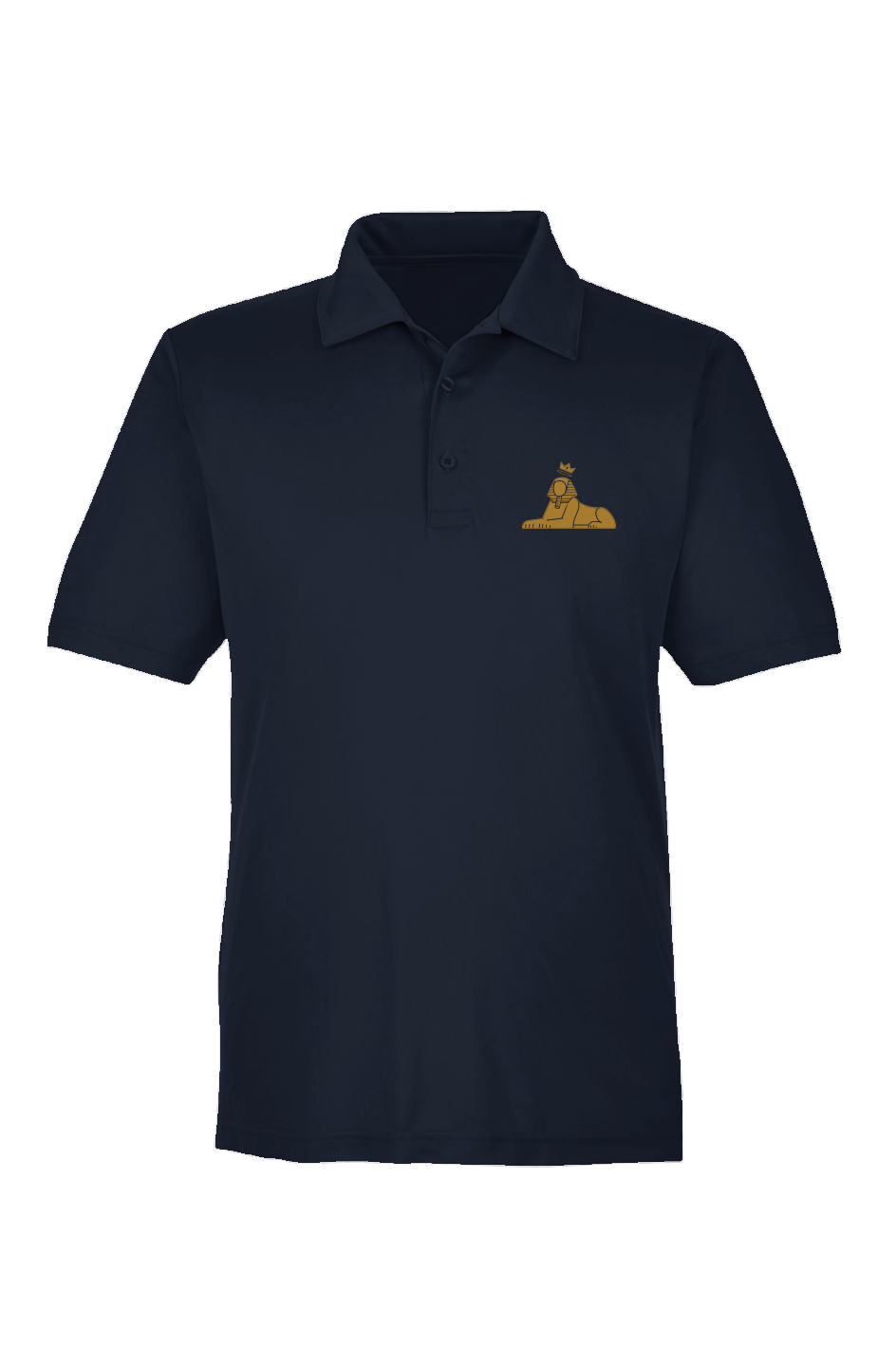 BLACK MAJIC Adult Crown Polo in Sport Dark Navy, gold embroidered crowned Sphinx at the left chest