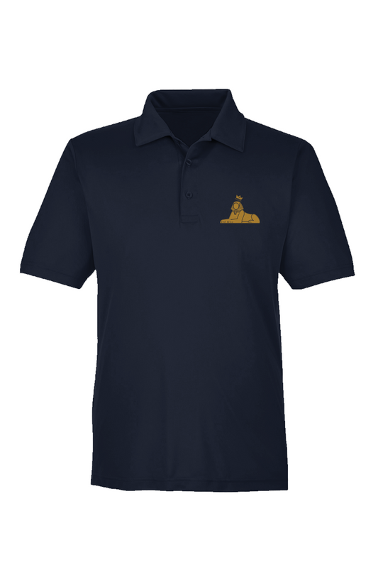 BLACK MAJIC Adult Crown Polo in Sport Dark Navy, gold embroidered crowned Sphinx at the left chest