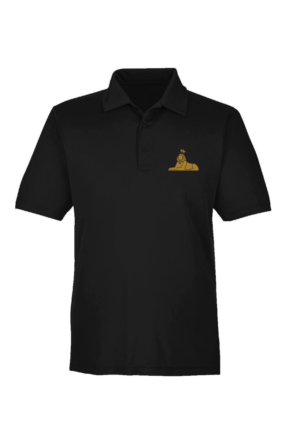 BLACK MAJIC Adult Crown Polo in Black, gold embroidered crowned Sphinx at the left chest