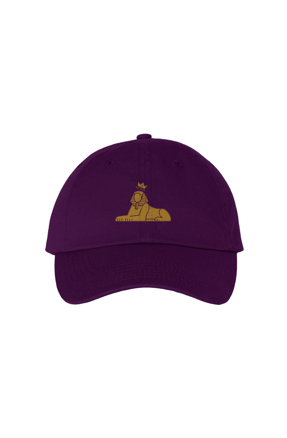 BLACK MAJIC Crown Dad Cap in purple, gold embroidered crowned Sphinx on the front panel