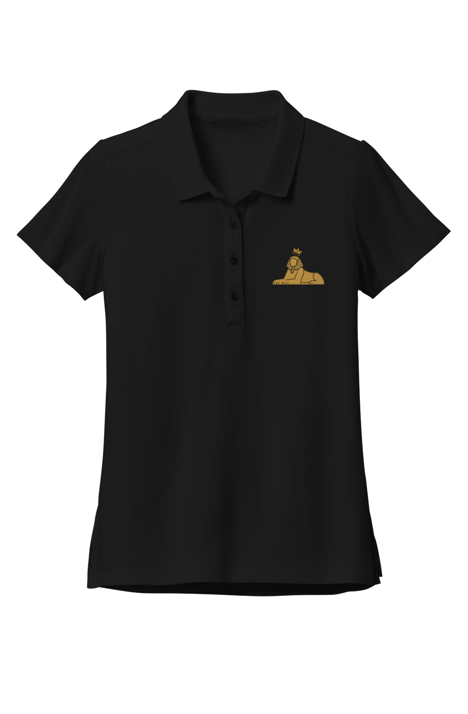 BLACK MAJIC Women's Crown Polo in Black, gold embroidered crowned Sphinx at the left chest