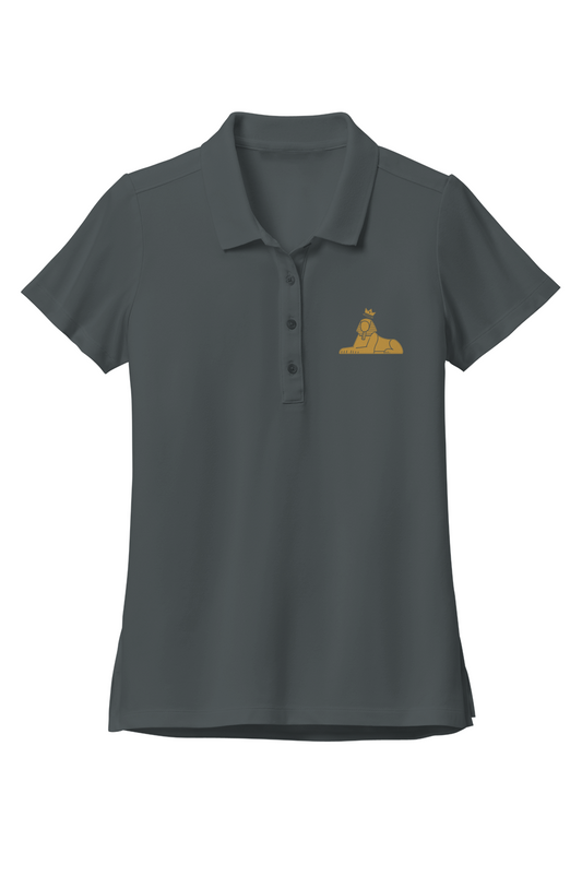 BLACK MAJIC Women's Crown Polo in Storm Grey, gold embroidered crowned Sphinx at the left chest