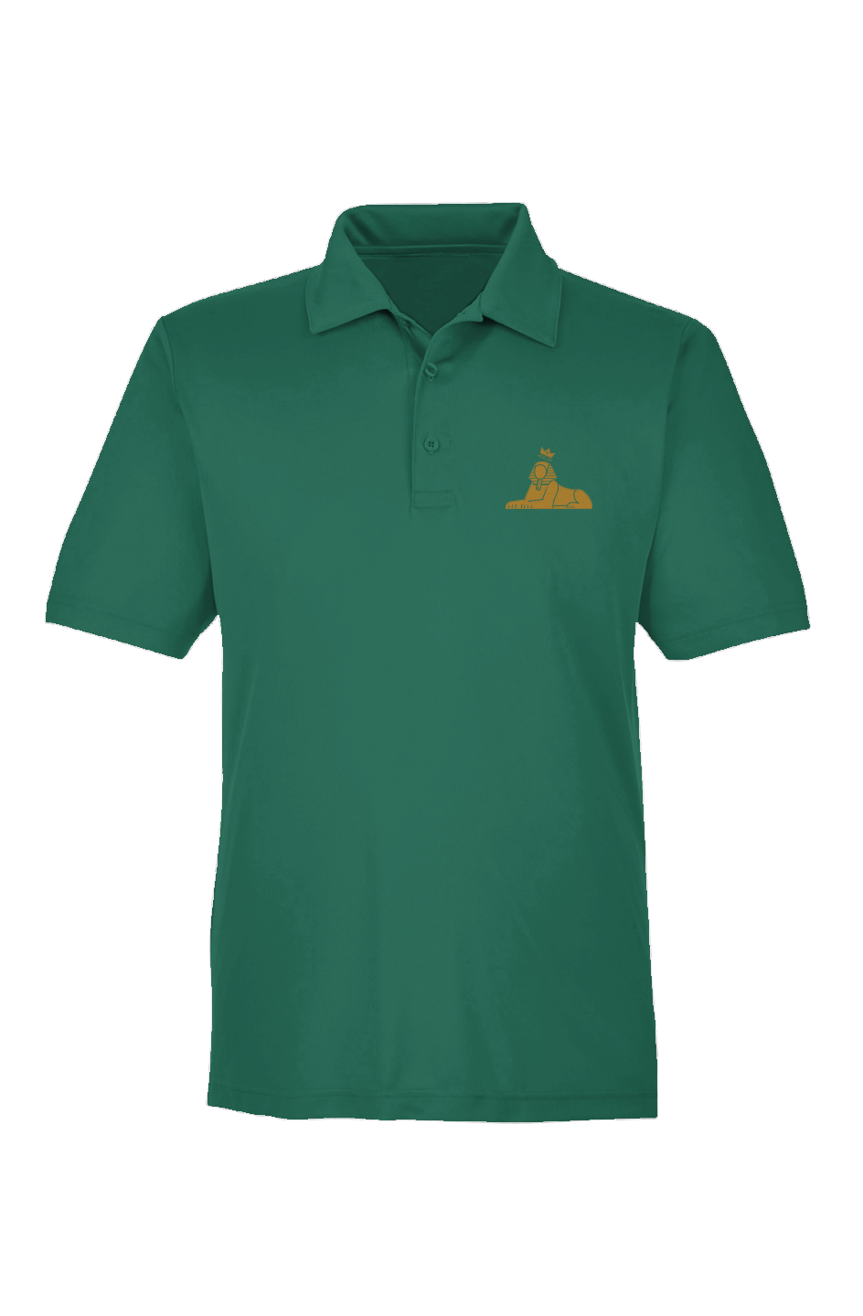 BLACK MAJIC Adult Crown Polo in Sport Forest, gold embroidered crowned Sphinx at the left chest
