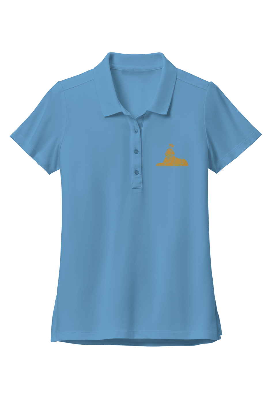 BLACK MAJIC Women's Crown Polo in Parisian Blue, gold embroidered crowned Sphinx at the left chest