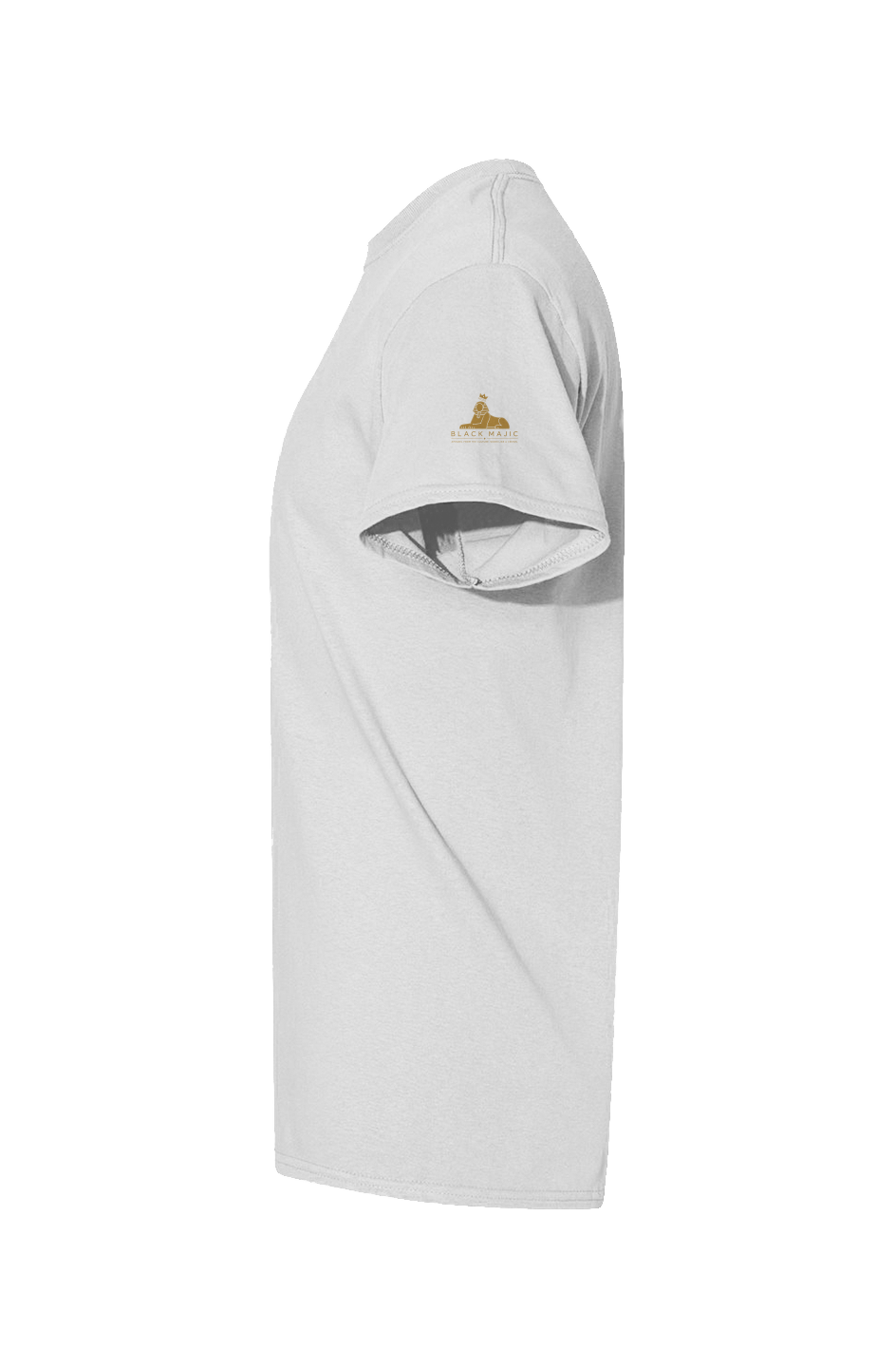 BLACK MAJIC Crown Graphic Tee in white, crowned Sphinx sleeve print, side view