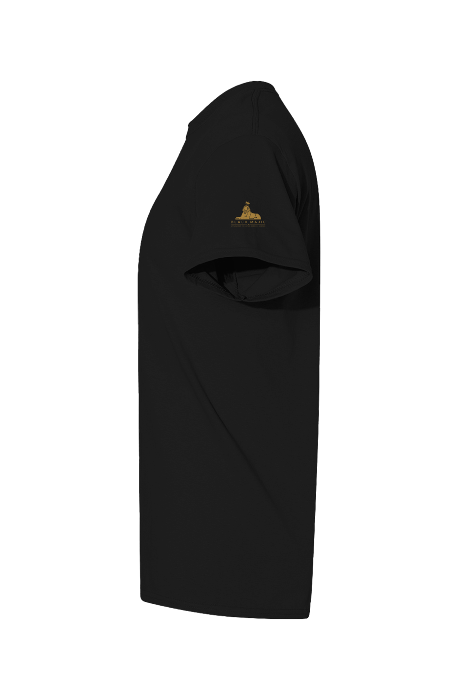 BLACK MAJIC Crown Graphic Tee in black, crowned Sphinx sleeve print, side view