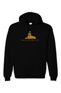 BLACK MAJIC Crown Hoodie in black — filled gold crowned Sphinx over the wordmark, front view