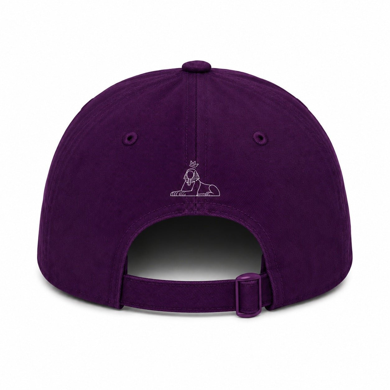 BLACK MAJIC Crown Dad Cap in purple, back view with the adjustable strap