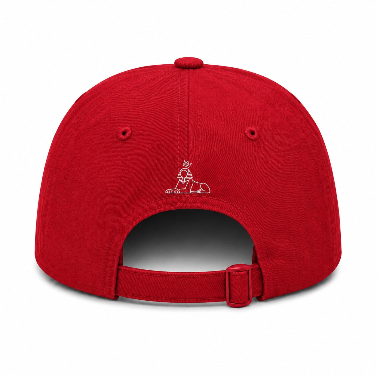 BLACK MAJIC Crown Dad Cap in red, back view with the adjustable strap