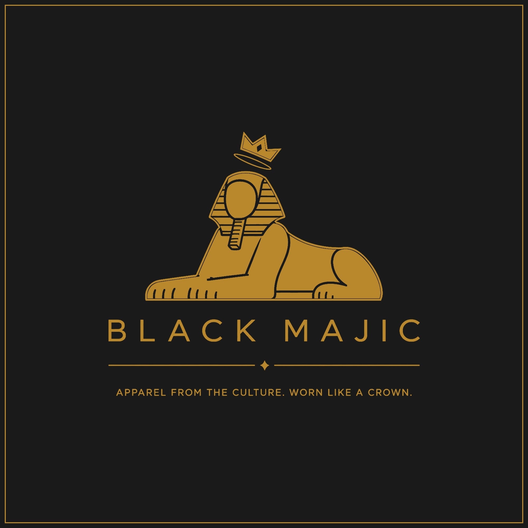 The BLACK MAJIC lockup — crowned Sphinx, wordmark and tagline in gold