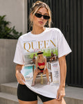Queen of the Deep She Attracts cover tee in white, worn — full-front magazine cover print