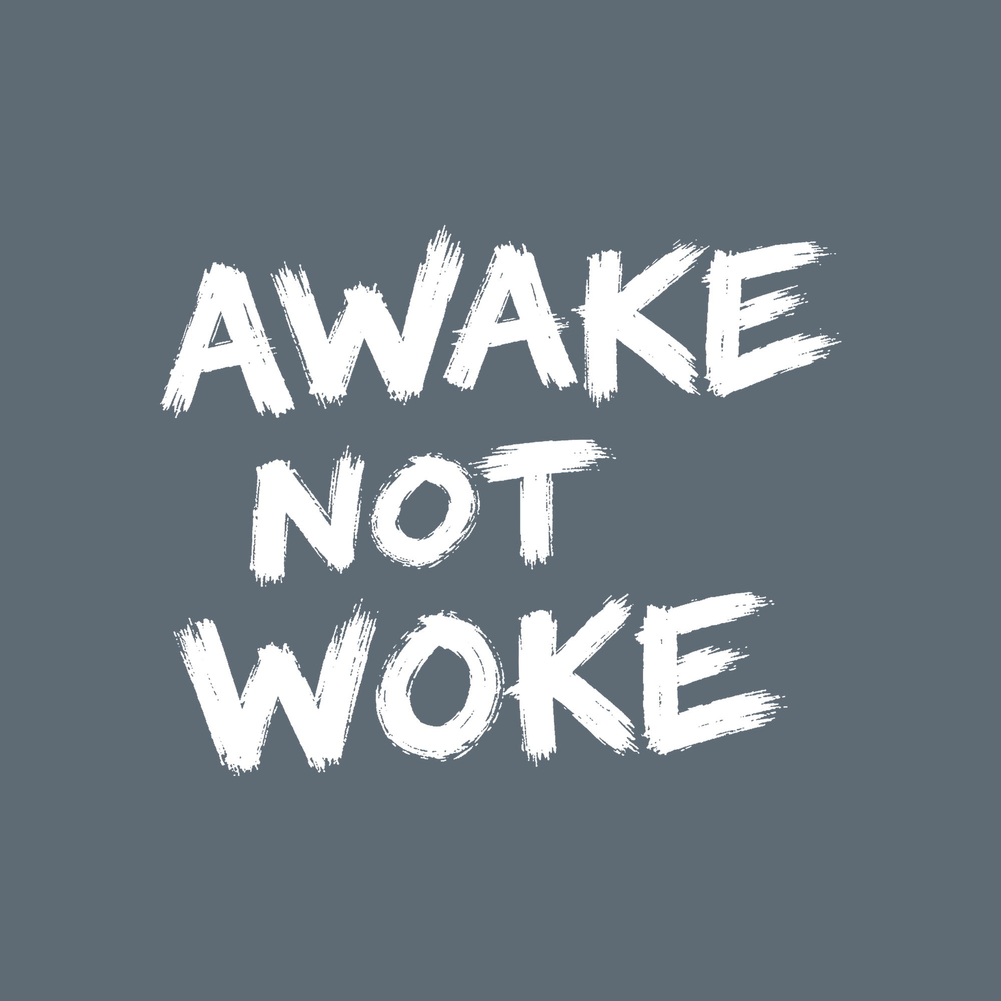 AWAKE. NOT WOKE. white lettering on heather slate — BLACK MAJIC long sleeve tee
