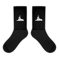BLACK MAJIC Crown Socks in black, flat pair, white sphinx mark on the ribbed leg