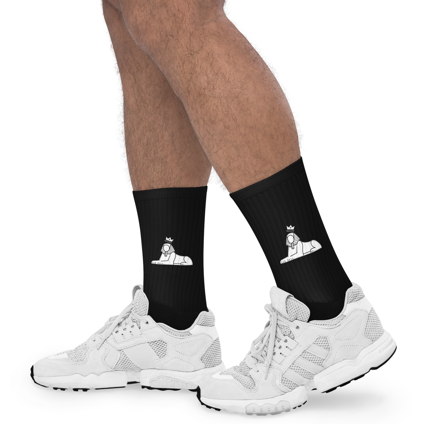 BLACK MAJIC Crown Socks in black worn with white trainers