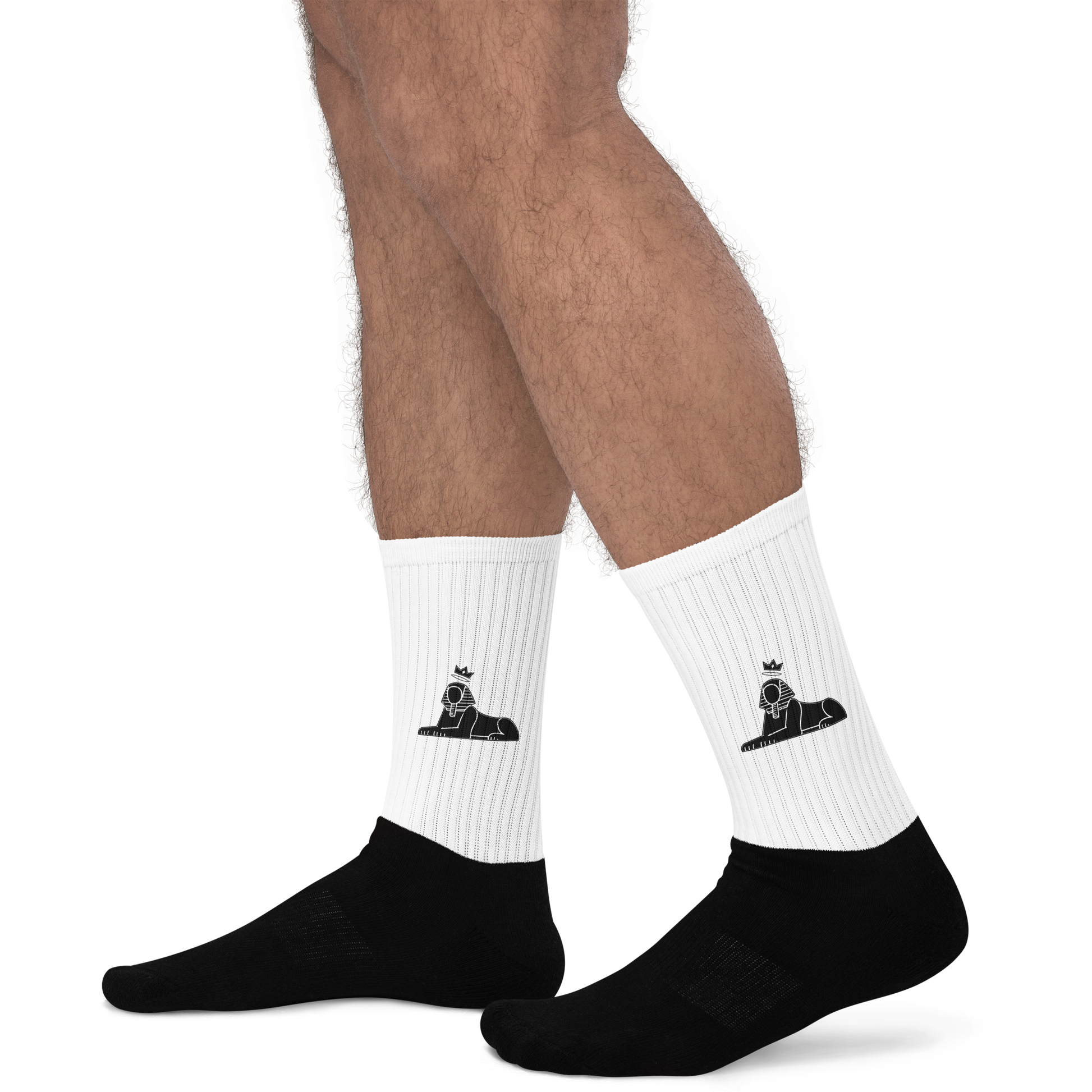 BLACK MAJIC Crown Socks in white worn, black foot and ribbed white leg
