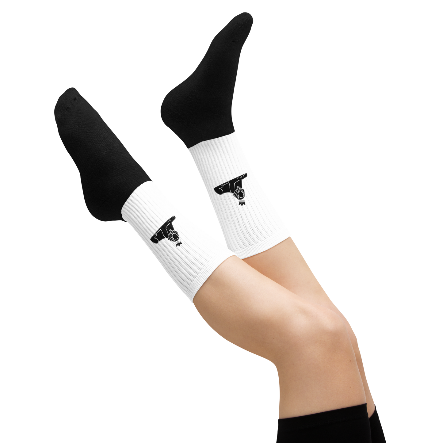 BLACK MAJIC Crown Socks in white worn, legs raised