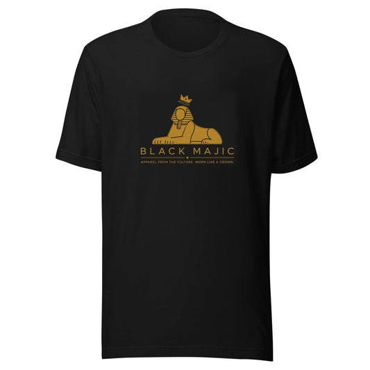 BLACK MAJIC Crown Tee — black, filled gold crowned Sphinx