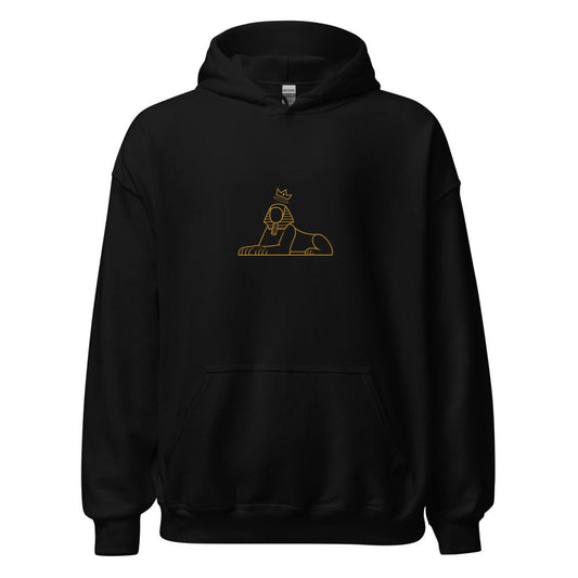 BLACK MAJIC Crown Hoodie in black — gold crowned Sphinx, correct mark