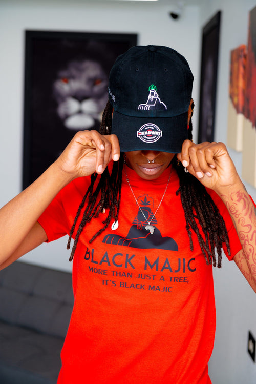 The OG Dad Hat brim detail with BLACK MAJIC side embroidery