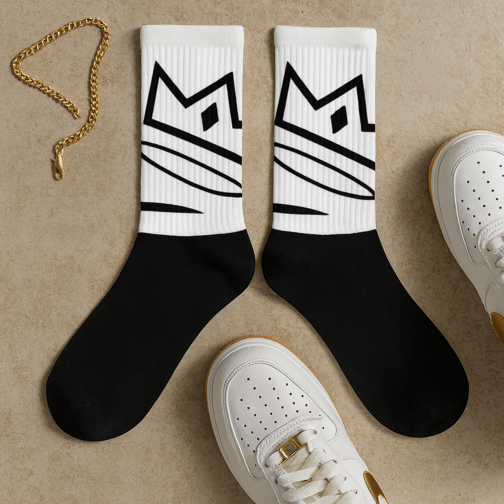 BLACK MAJIC Crown Socks flat-lay with sneakers